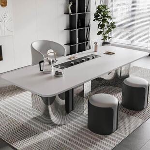 非谜岩板茶桌椅组合办公室现代阳台家用功夫书桌茶台烧水壶一体