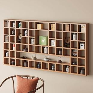 定制实木格子架墙上置物架壁挂茶杯茶壶展示架创意多宝阁格置物架