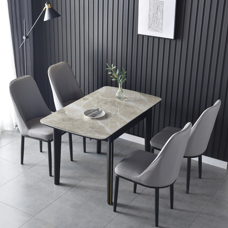 岩板餐桌椅组合现代简约轻奢折叠伸缩实木饭桌带电磁炉家用小户型