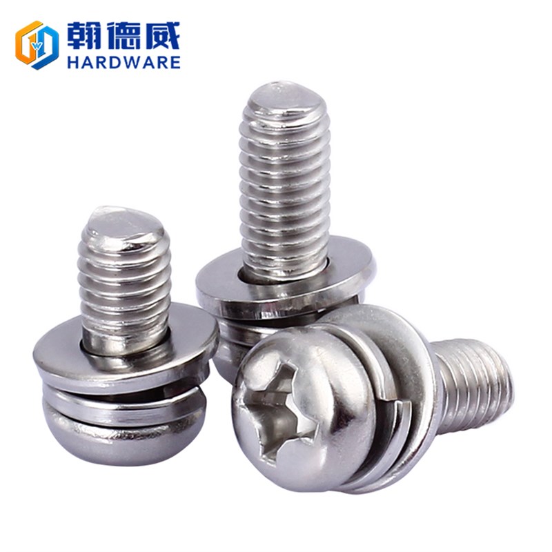 304不锈钢圆头十字三组合螺丝带平弹垫盘头组合螺栓 M4M5M6M8M10