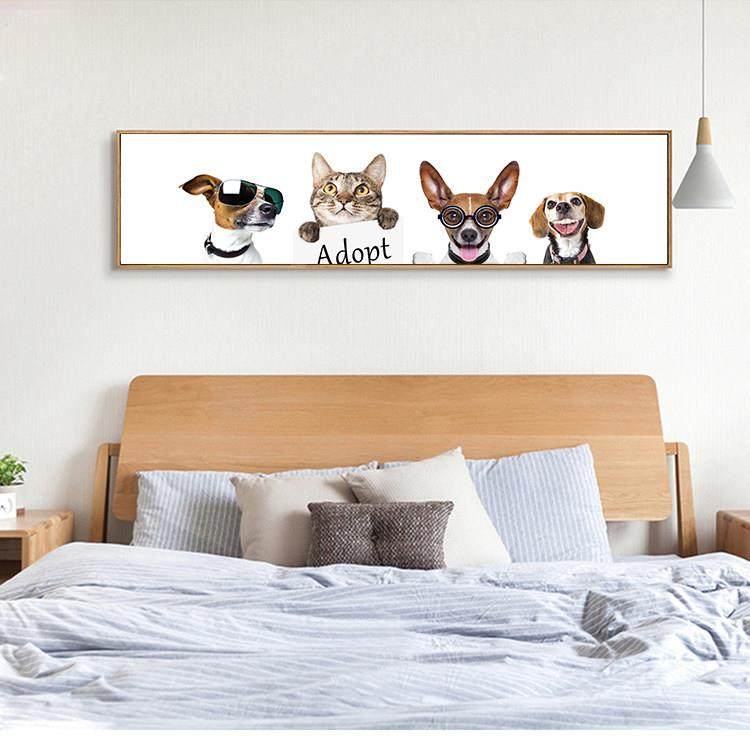 1130北欧风格卧室装饰画床头挂画儿童房男孩创意动物长方形横幅狗