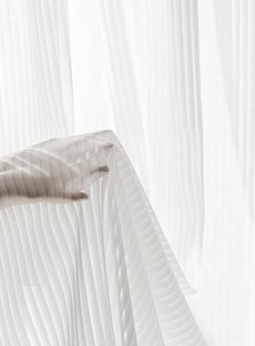网红梦幻竖百叶窗帘透光不透人纱帘2024年新款客厅阳台白色纱幔沙