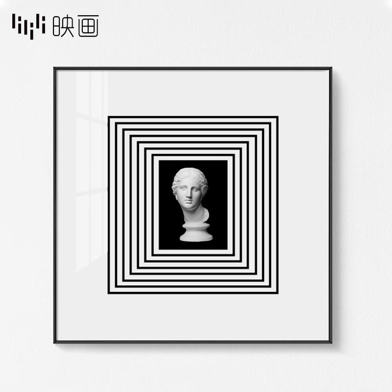 几何正方形玄关画后现代简约人像装饰画北欧样板间雕塑画餐厅挂画图片