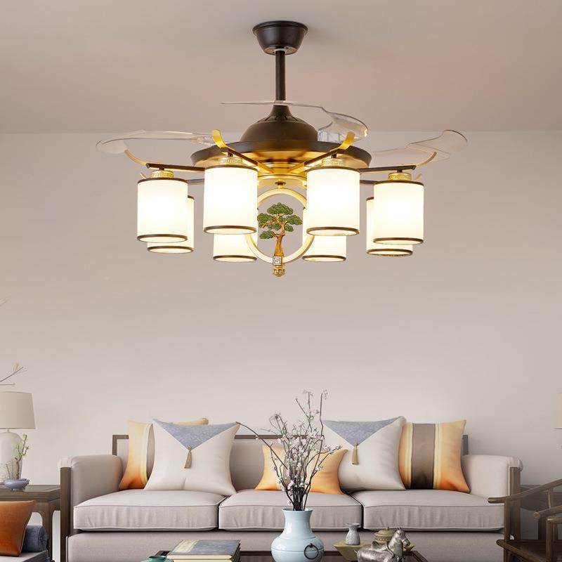 现代式隐形风扇灯客厅大气新家用简吊约卧中室风扇吊灯餐厅扇灯具