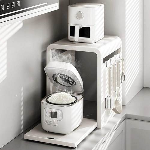 电饭锅置物架厨房台面可抽拉式微波炉架电器烤箱一体多功能收纳层