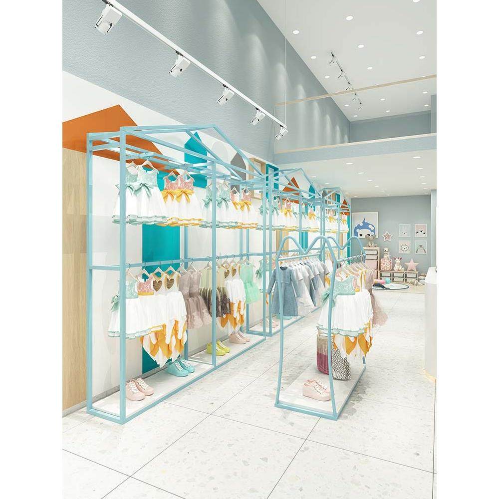 童装店展示架双层挂衣架落地式可定制儿童陈列架组合女装店中岛架