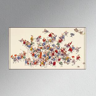 百子图挂画 画横板纳福百子迎福好运玄关客厅装饰画 画办公室卷轴