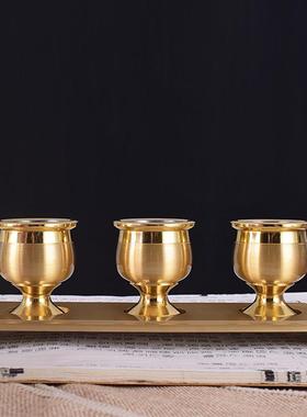 佛堂用品贡奉黄铜供水杯家用奉神供财神铜酒杯茶杯摆件一套包邮