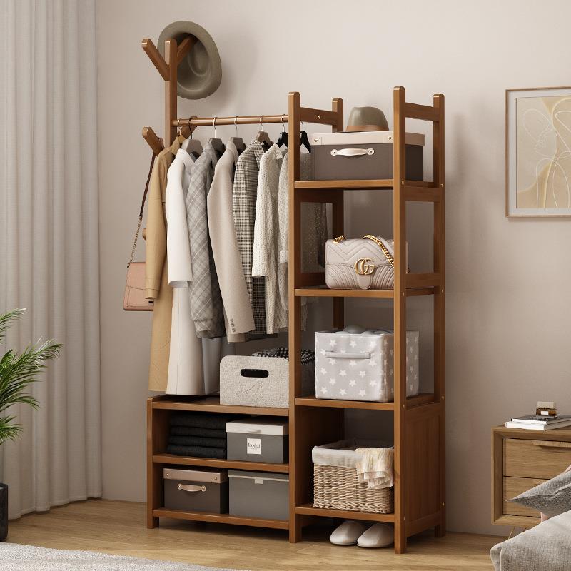 衣帽架落地卧室挂衣架带收纳柜多功能挂衣服鞋架一体简易衣柜