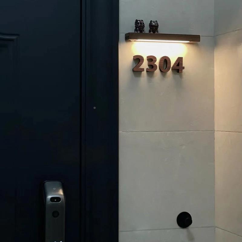 简约黑胡实木家用入门户门口立体牌号人体感灯应MC-99912发桃光定