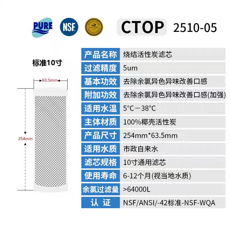 泰国口水器滤芯10寸通净用cto011111压缩烧活性炭净水进结机过滤