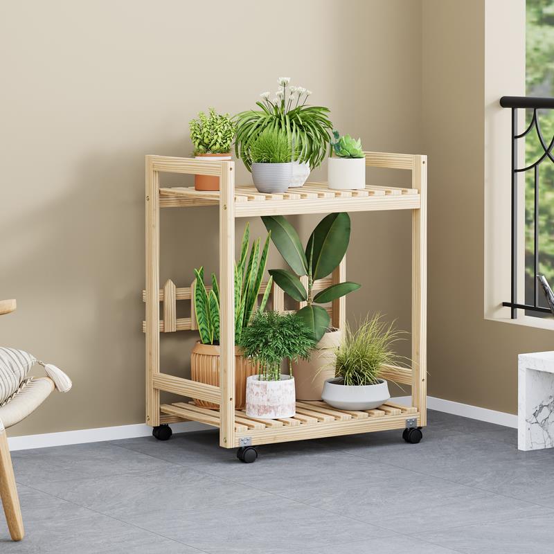 花室架阳02A款台置物架带轮移动实木多层架花架落架子地式内花盆