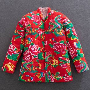 新娘红色棉衣冬季 东北大花布棉袄女丝棉加厚保暖短款 棉服外穿修身
