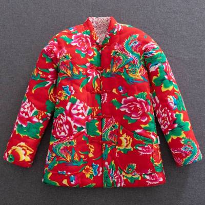 东北大花布棉袄女丝棉加厚保暖短款棉服外穿修身新娘红色棉衣冬季