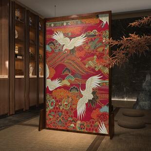 屏风隔断客厅中国红花鸟入户玄关卧室遮挡家用实木移动座屏 新中式