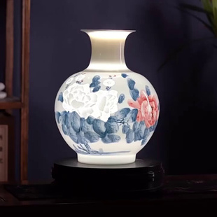 客厅玄关装 景德镇陶瓷花瓶摆件轻奢高档手绘薄胎半刀泥新中式 新款
