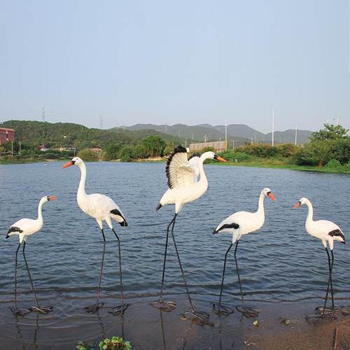 户外仿真仙鹤白鹭玻璃钢雕塑水鸟摆件花园水池造景公园林景观装饰