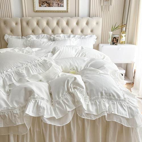 2024仙气公主风白色四件套纯棉全棉100床裙式被套床上床品双层花