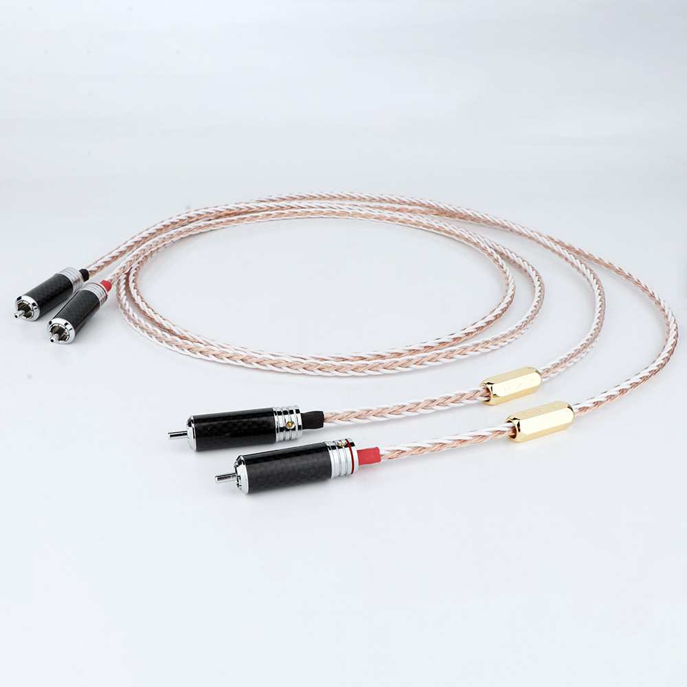黑碳纤1对高品质Hifi音频纯铜音频电缆RCA互连电缆RCA连接器插头