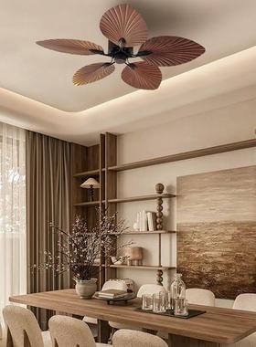 客厅吊扇东南亚风扇灯餐厅扇民宿仿古卧室灯电风扇树叶复古无灯款
