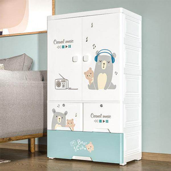 65cm儿童衣柜卧室组装塑料柜子双开门抽屉式挂衣收纳柜储物多功能