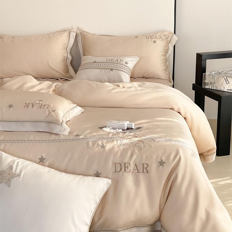 小清新兰精天丝提花刺绣四件套公主风亲肤舒适1.8米床上用品