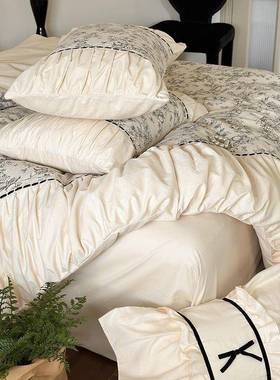 法式100S高支亲肤棉四件套纯棉1.8m浪漫褶皱花边被套床单床上用品