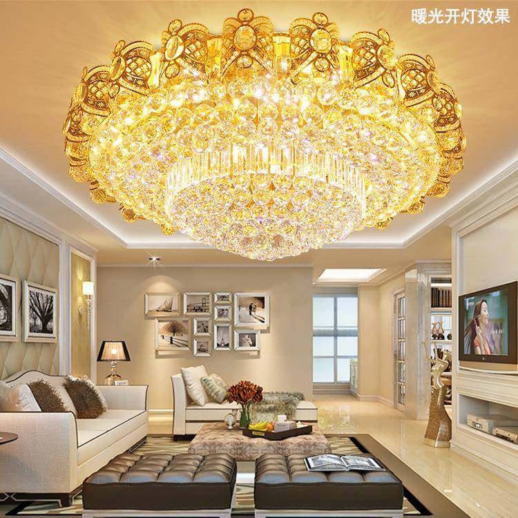 金色水晶灯圆形客厅灯led吸顶灯现代简约卧室灯欧式大厅灯具大气