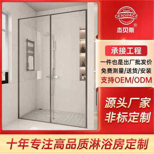 淋浴屏订制极简不锈钢淋浴房一字型推拉隔断酒店卫生间隔断