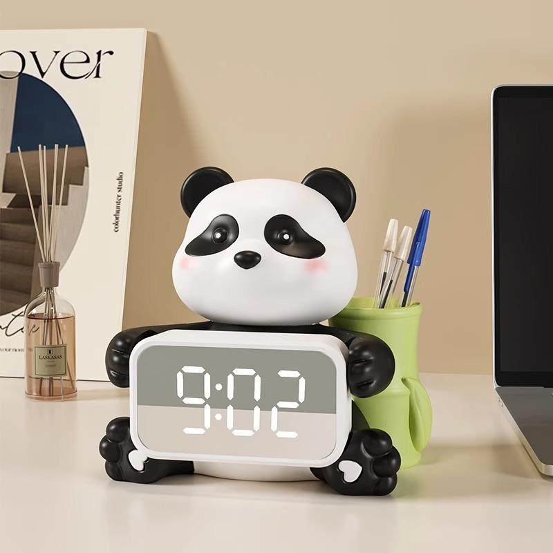 熊猫时钟摆件创意钟表摆台式客厅卧室桌面数字电子钟闹钟智能台钟