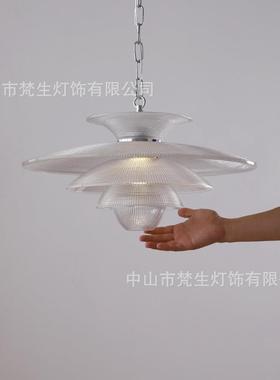 飞碟吊灯美式复古工业风餐厅玻璃灯中古花纹简约餐厅吧台灯具