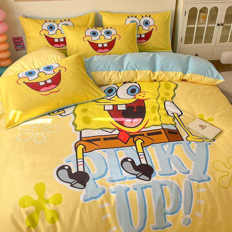 卡通海绵宝宝印花全棉床上四件套纯棉家用床单被套床笠床品三件套
