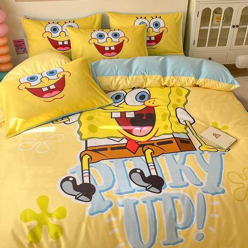 卡通海绵宝宝印花全棉床上四件套纯棉家用床单被套床笠床品三件套