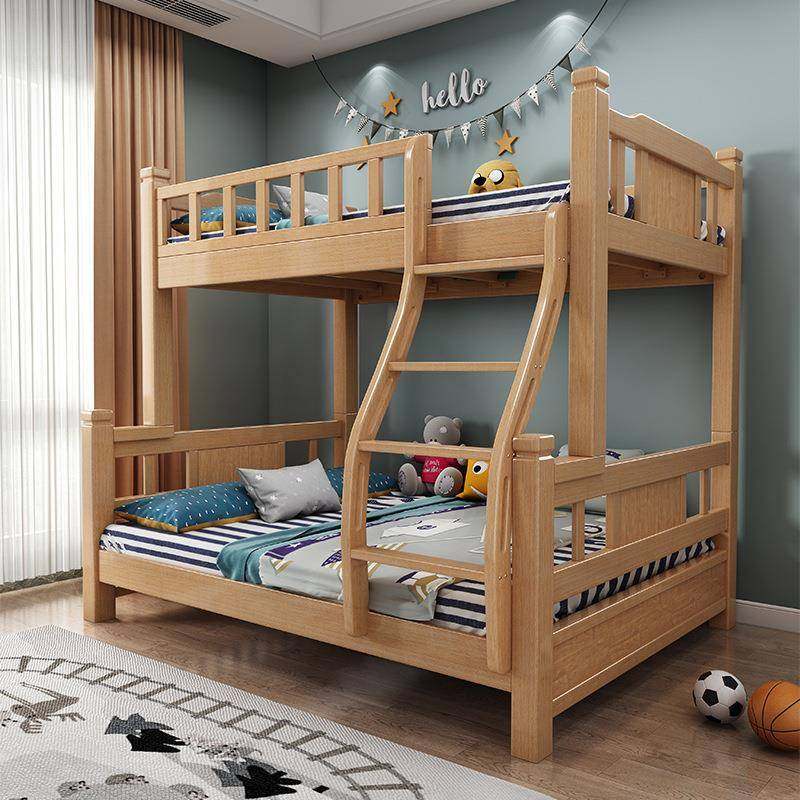 现代简约纯实木榉木高低上下床木头床成人子母床双层儿童床午休床