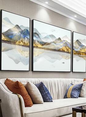 中国风山水画客厅装饰画新中式三联画家居壁画茶室中式挂画