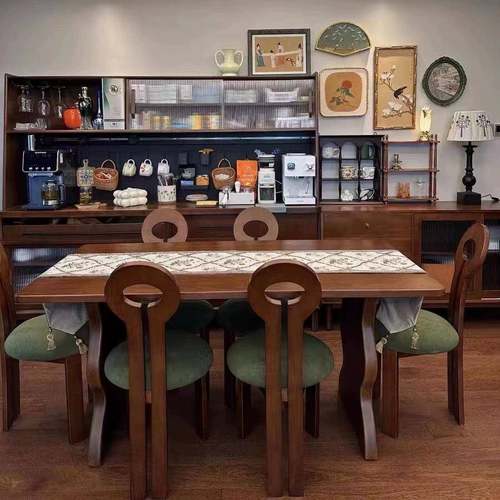 北欧中古实木餐桌长方形客厅复古长桌家用原木饭桌子设计师工作台