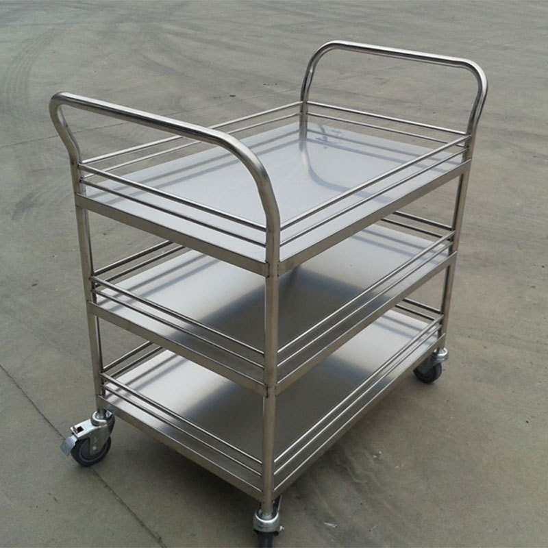 不锈钢手推车加厚学校实验室仪器小推车带刹车静音轮移动多层推车