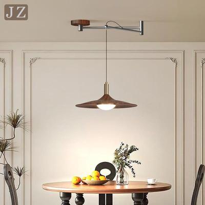 法式中古风胡桃木摇臂飞碟灯餐厅吊灯2025年新款设计师餐桌吧台灯