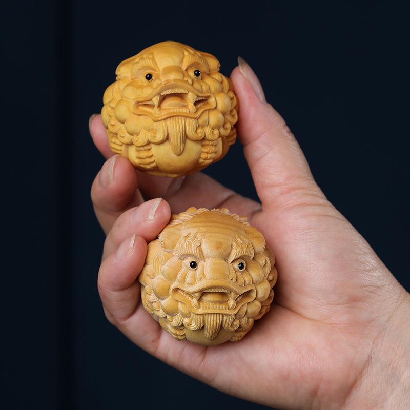 【招财貔貅】黄杨木刻雕5.0公分一对手把件把玩盘玩物件