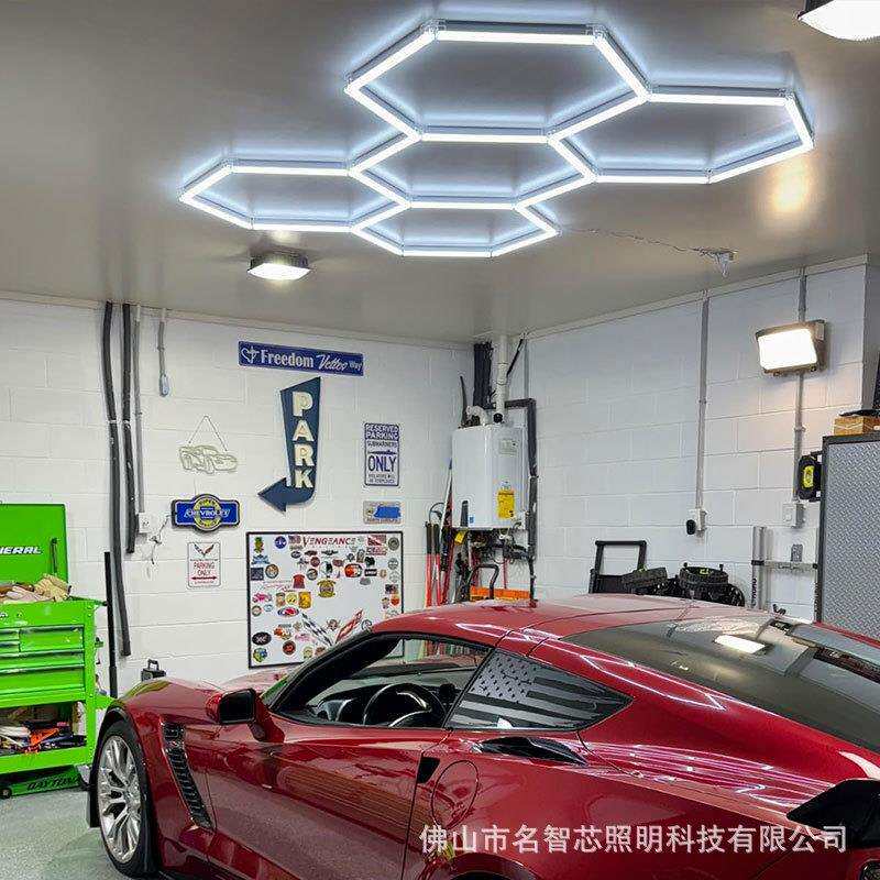六边形蜂巢灯 车库6500k白光LED灯 汽修店防水无尘吊顶工作灯 5孔
