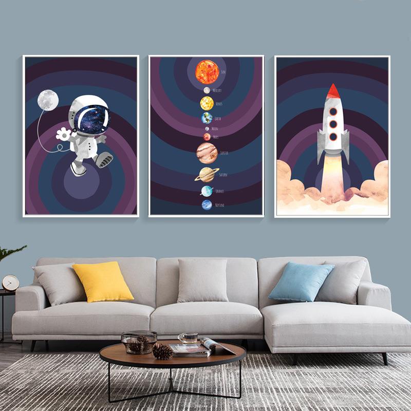 儿童房装饰画男孩房间挂画北欧墙画幼儿园卡通卧室画太空星球壁画