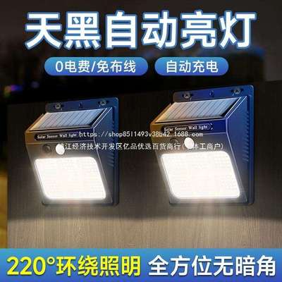 新款太阳能庭院户外灯家用农村大门室外照明人体感应防水声控壁灯