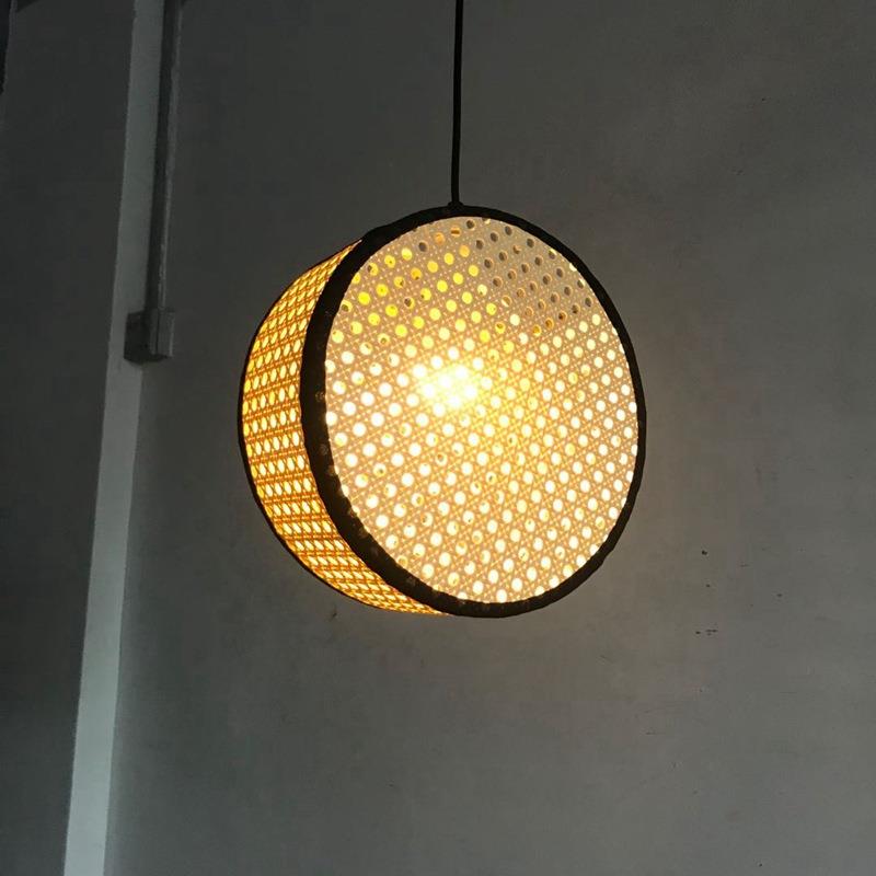 新中式藤编草帽田园饭店餐厅农家乐灯竹篾编织铁艺吊灯圆饼吊灯