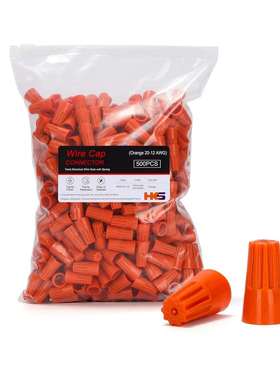 HKS 500 PCS 橙色线帽 - AWG 20-12,旋转螺丝螺母绝缘插入带弹簧