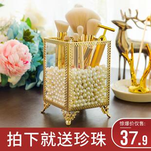 新款复古铜欧式玻璃化妆刷桶收纳盒透明mac化妆刷桶彩妆刷筒