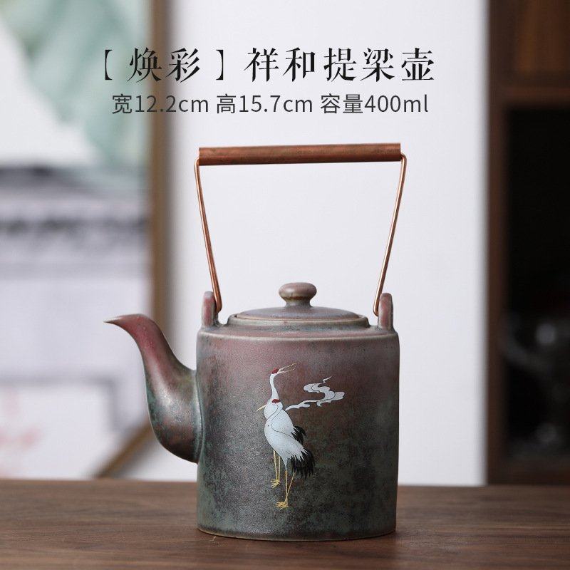 瑞鹤呈祥提梁壶 窑变粗陶茶具单壶凉水壶复古简约茶壶提梁老式壶,餐饮具,茶壶,淘宝优惠券,粉丝福利购,淘宝优惠卷