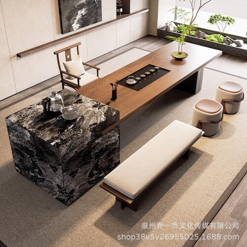 实木岛台茶桌一体轻奢高级感大板茶台一整套2026新款高端泡茶桌椅