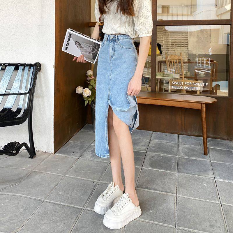 开叉牛仔半身裙女中长款2023年夏季新款a字百搭高腰显瘦包臀裙子,女装/女士精品,大码半身裙,淘宝优惠券,粉丝福利购,淘宝优惠卷