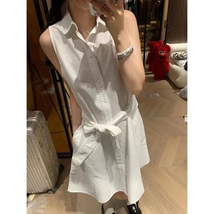 绑带白月光初恋裙 现货RL拉夫小马家白色连衣裙女夏甜美洋气无袖