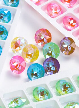 跨境款 宝石花摩卡荧光 水晶玻璃钻 尖底美甲贴钻diy饰品配饰
